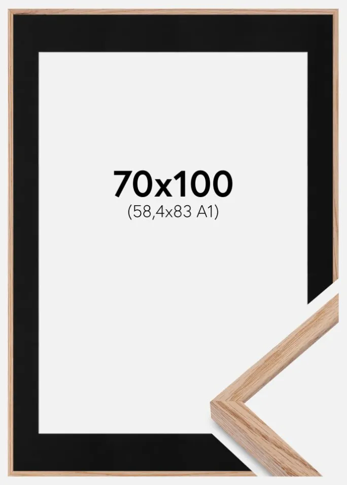 Ramme E-Line Eg 70x100 cm - Passepartout Sort 59,4x84 cm (A1)