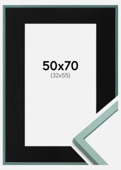 Ramme E-Line Grøn 50x70 cm - Passepartout Sort 33x56 cm