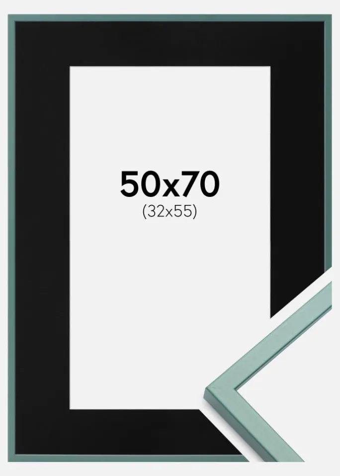 Ramme E-Line Grøn 50x70 cm - Passepartout Sort 33x56 cm