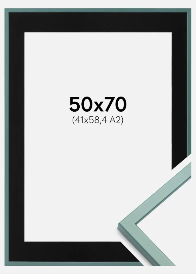 Ramme E-Line Grøn 50x70 cm - Passepartout Sort 42x59,4 cm (A2)