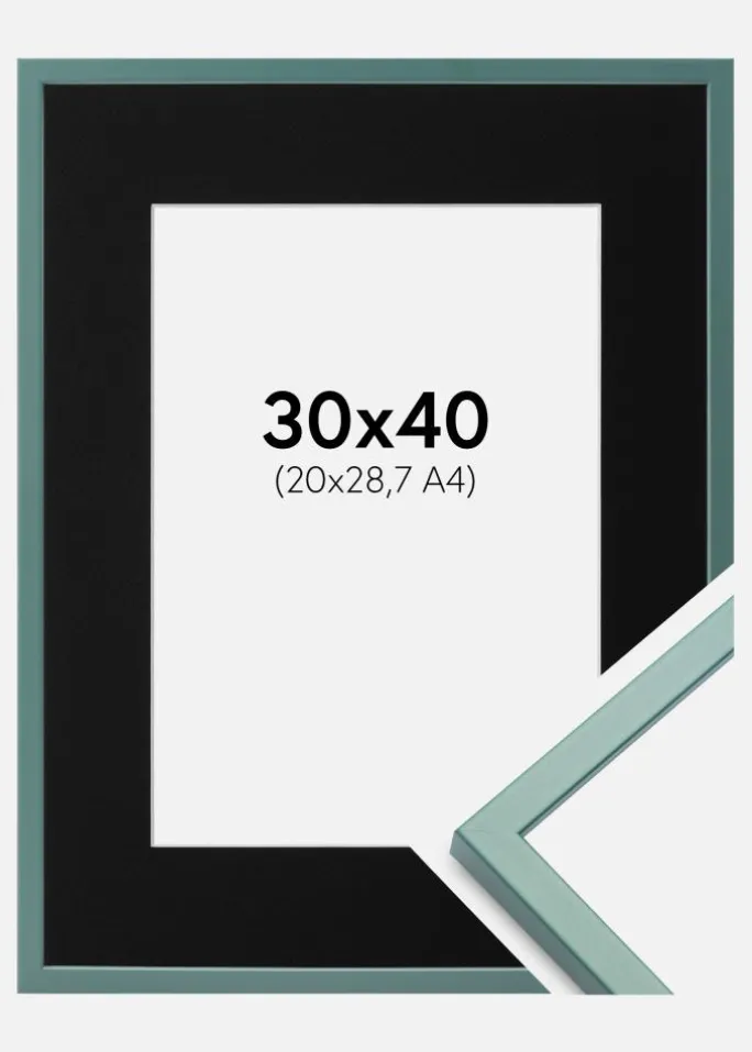 Ramme E-Line Grøn 30x40 cm - Passepartout Sort 21x29,7 cm (A4)