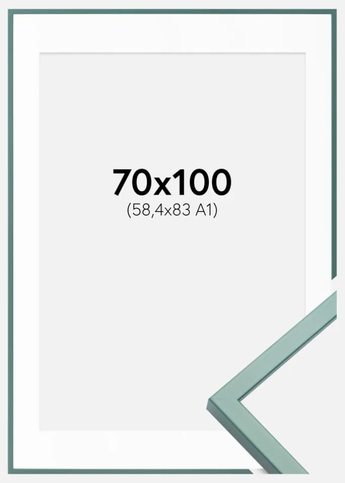 Ramme E-Line Grøn 70x100 cm - Passepartout Hvid 59,4x84 cm (A1)