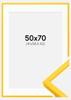 Ramme E-Line Gul 50x70 cm - Passepartout Hvid 42x59,4 cm (A2)