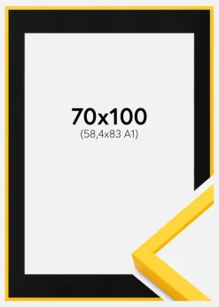 Ramme E-Line Gul 70x100 cm - Passepartout Sort 59,4x84 cm (A1)