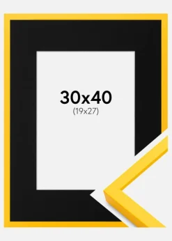 Ramme E-Line Gul 30x40 cm - Passepartout Sort 20x28 cm
