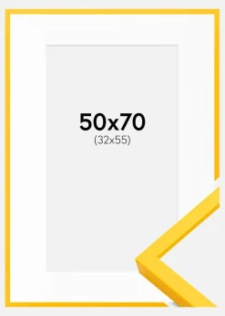 Ramme E-Line Gul 50x70 cm - Passepartout Hvid 33x56 cm
