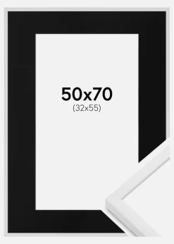 Ramme E-Line Hvid 50x70 cm - Passepartout Sort 33x56 cm