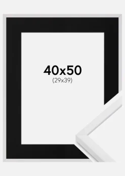 Ramme E-Line Hvid 40x50 cm - Passepartout Sort 30x40 cm