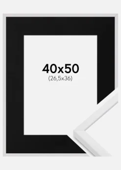 Ramme E-Line Hvid 40x50 cm - Passepartout Sort 27,5x37 cm