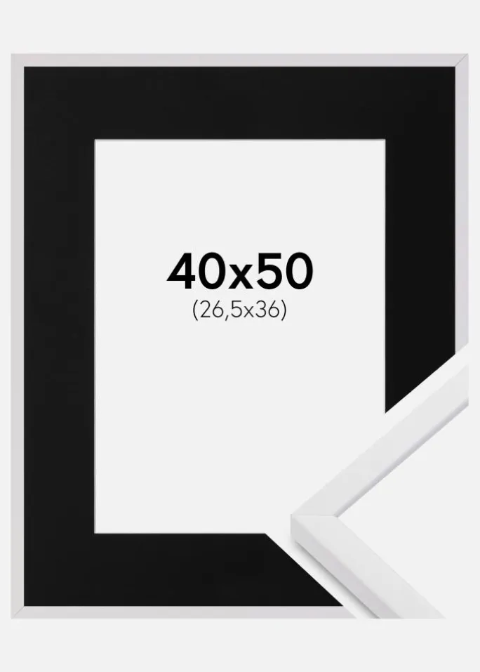 Ramme E-Line Hvid 40x50 cm - Passepartout Sort 27,5x37 cm
