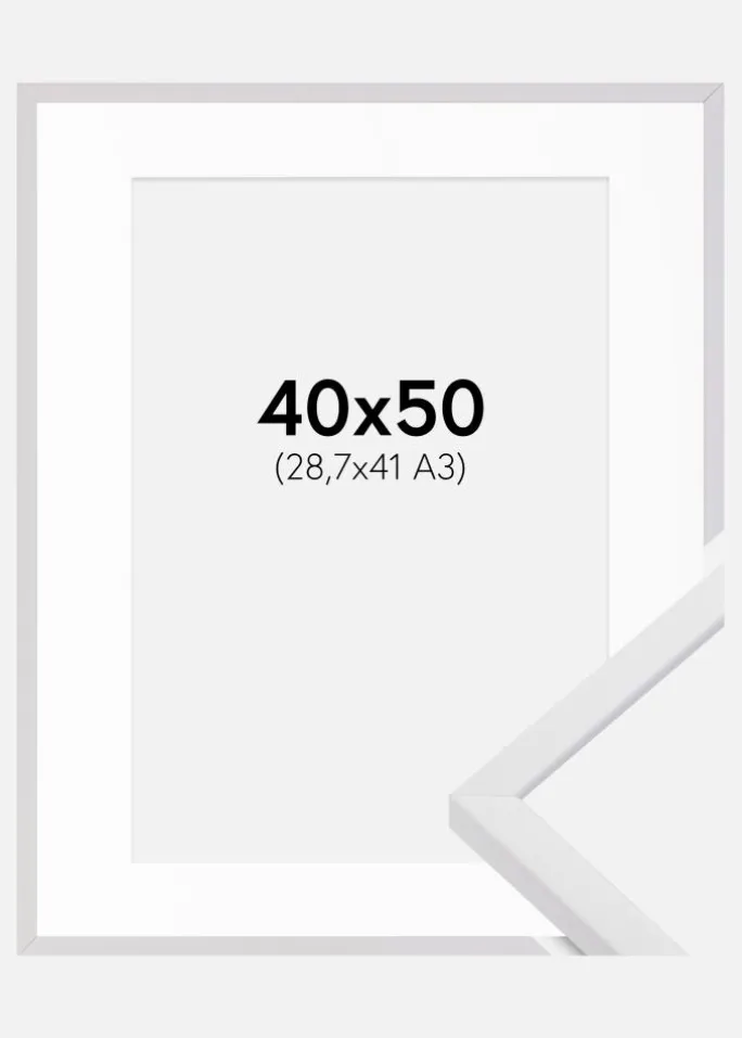 Ramme E-Line Hvid 40x50 cm - Passepartout Hvid 29,7x42 cm (A3)