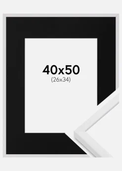 Ramme E-Line Hvid 40x50 cm - Passepartout Sort 27x35 cm