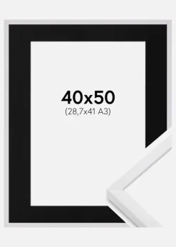 Ramme E-Line Hvid 40x50 cm - Passepartout Sort 29,7x42 cm (A3)
