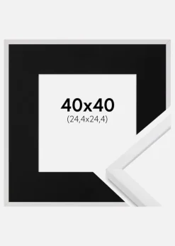 Ramme E-Line Hvid 40x40 cm - Passepartout Sort 10x10 inches