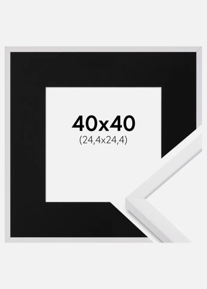 Ramme E-Line Hvid 40x40 cm - Passepartout Sort 10x10 inches