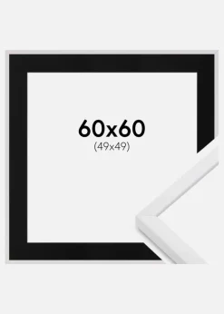 Ramme E-Line Hvid 60x60 cm - Passepartout Sort 50x50 cm
