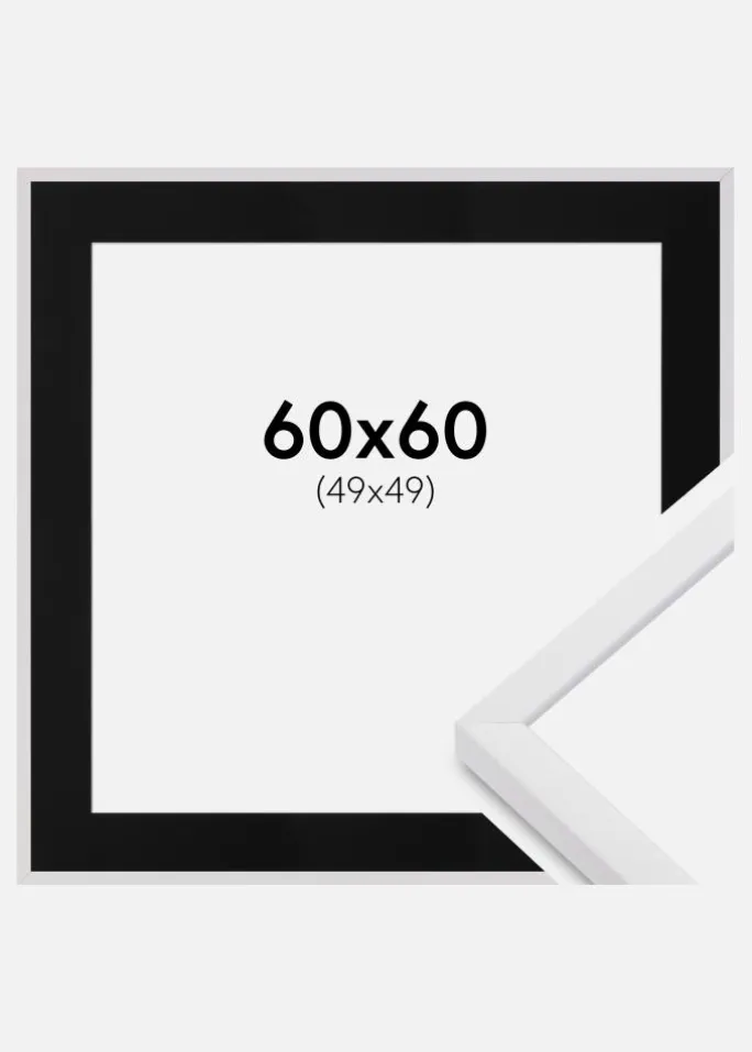 Ramme E-Line Hvid 60x60 cm - Passepartout Sort 50x50 cm