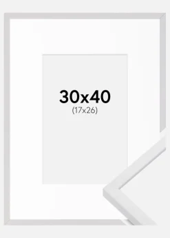 Ramme E-Line Hvid 30x40 cm - Passepartout Hvid 18x27 cm