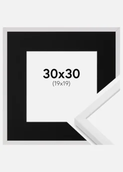 Ramme E-Line Hvid 30x30 cm - Passepartout Sort 20x20 cm