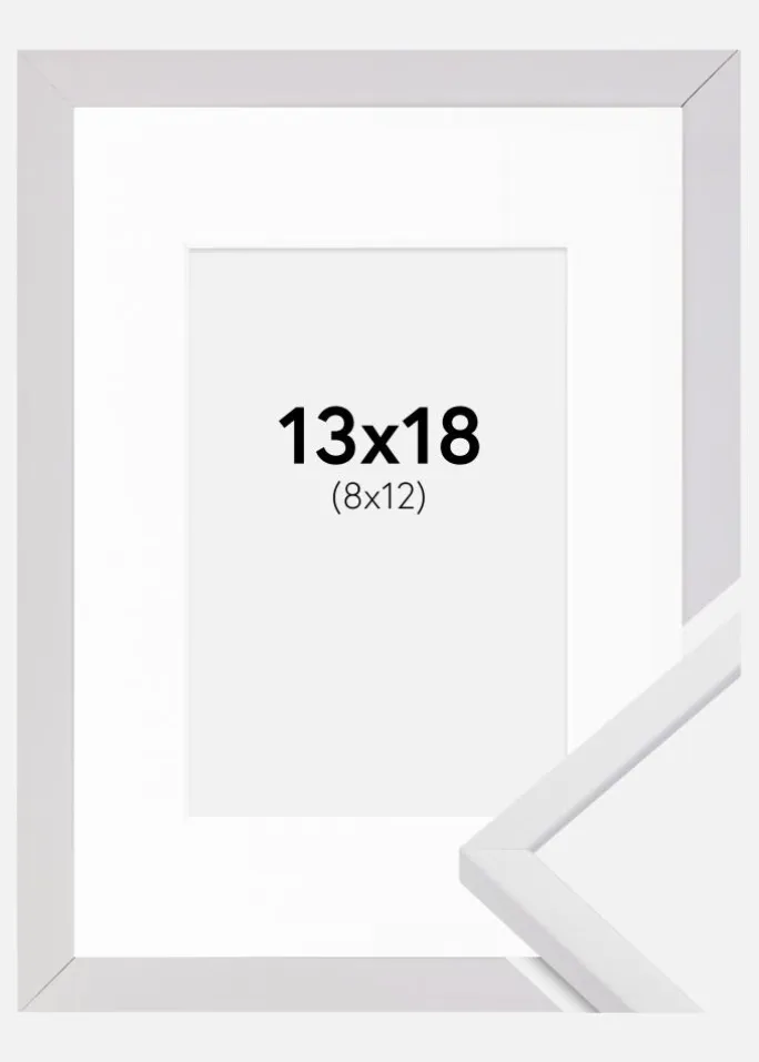 Ramme E-Line Hvid 13x18 cm - Passepartout Hvid 9x13 cm