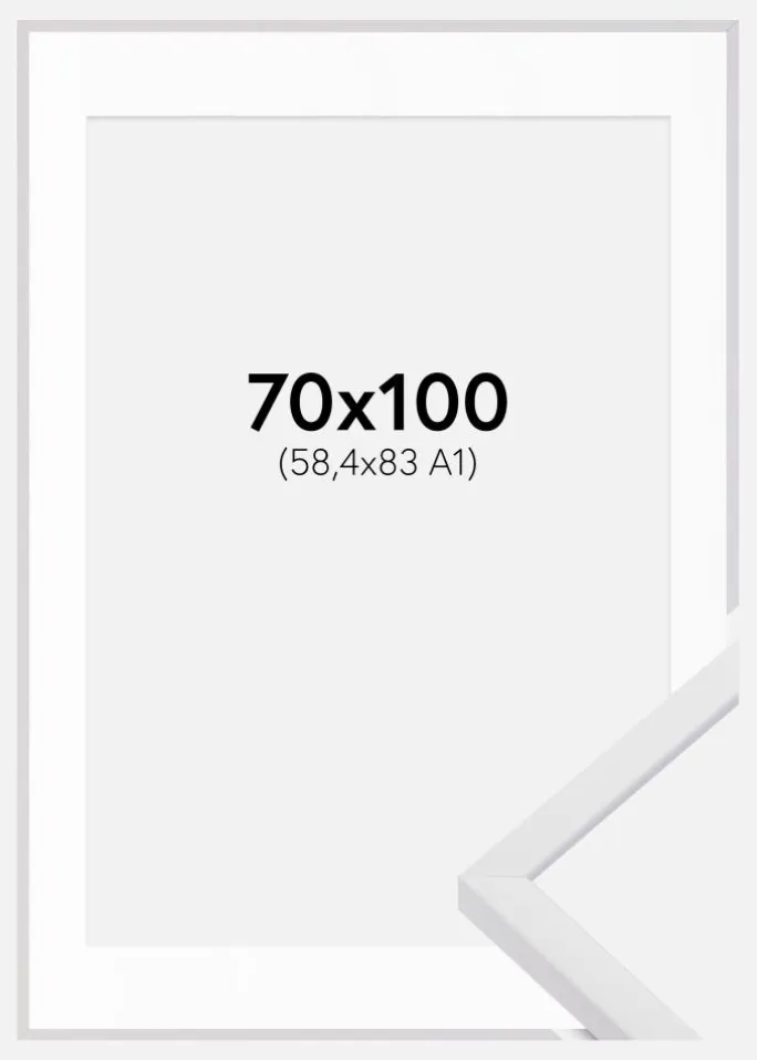 Ramme E-Line Hvid 70x100 cm - Passepartout Hvid 59,4x84 cm (A1)