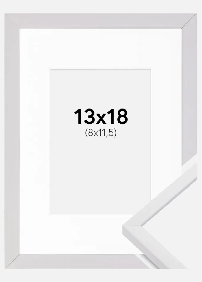 Ramme E-Line Hvid 13x18 cm - Passepartout Hvid 9x12 cm