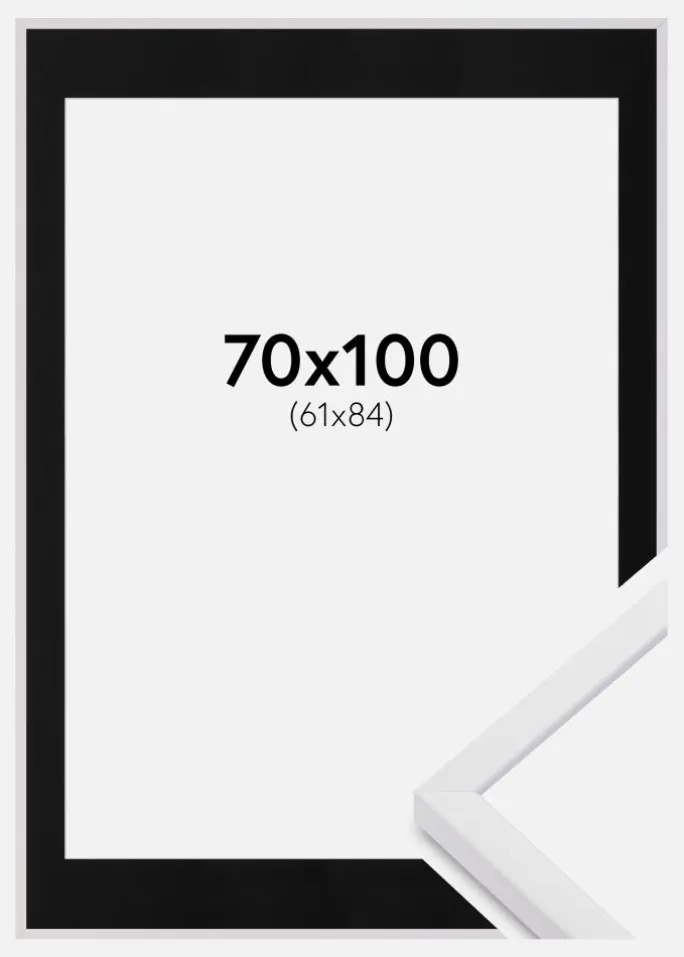 Ramme E-Line Hvid 70x100 cm - Passepartout Sort 62x85 cm