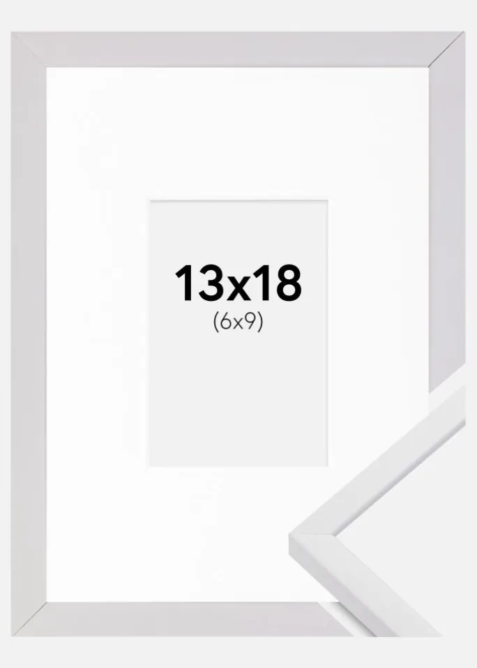 Ramme E-Line Hvid 13x18 cm - Passepartout Hvid 7x10 cm