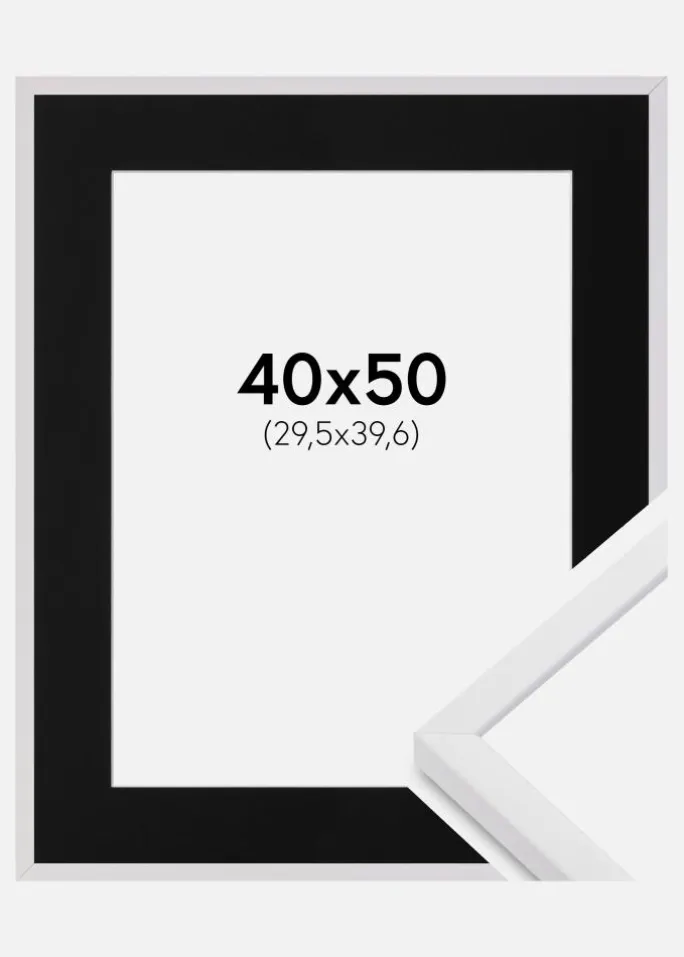 Ramme E-Line Hvid 40x50 cm - Passepartout Sort 12x16 inches