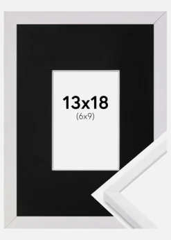 Ramme E-Line Hvid 13x18 cm - Passepartout Sort 7x10 cm