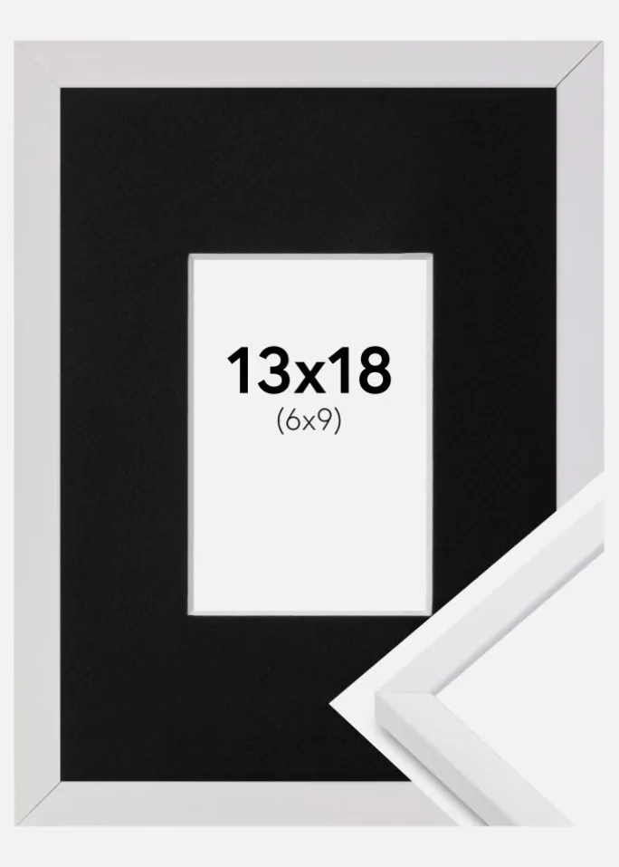 Ramme E-Line Hvid 13x18 cm - Passepartout Sort 7x10 cm