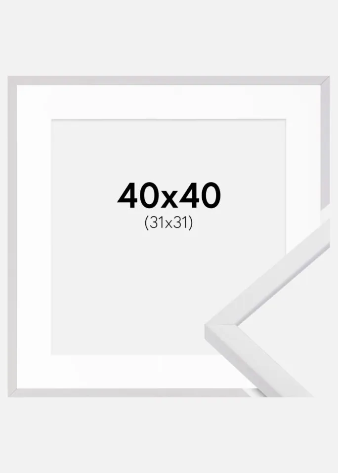 Ramme E-Line Hvid 40x40 cm - Passepartout Hvid 32x32 cm