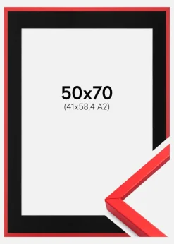 Ramme E-Line Rød 50x70 cm - Passepartout Sort 42x59,4 cm (A2)