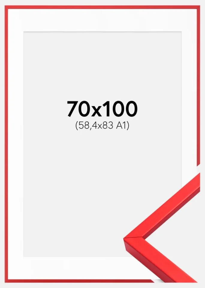 Ramme E-Line Rød 70x100 cm - Passepartout Hvid 59,4x84 cm (A1)