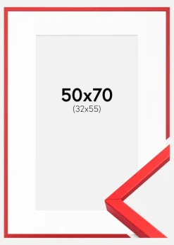 Ramme E-Line Rød 50x70 cm - Passepartout Hvid 33x56 cm