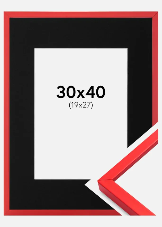 Ramme E-Line Rød 30x40 cm - Passepartout Sort 20x28 cm
