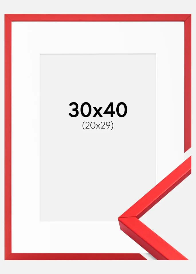 Ramme E-Line Rød 30x40 cm - Passepartout Hvid 21x30 cm