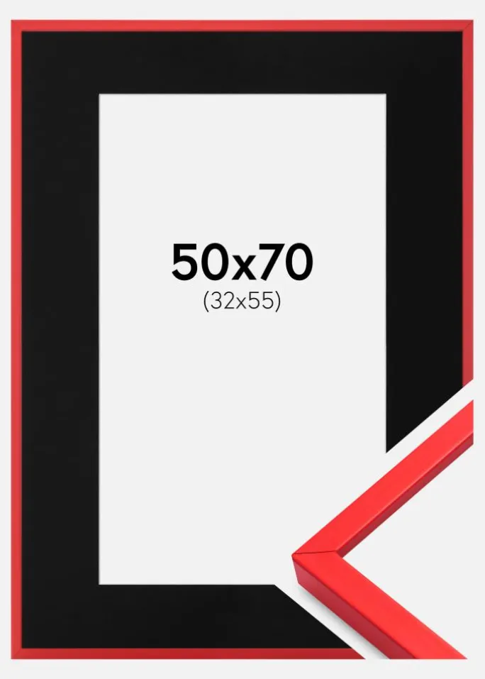 Ramme E-Line Rød 50x70 cm - Passepartout Sort 33x56 cm