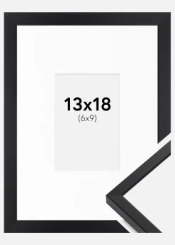 Ramme E-Line Sort 13x18 cm - Passepartout Hvid 7x10 cm