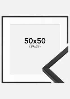Ramme E-Line Sort 50x50 cm - Passepartout Hvid 40x40 cm