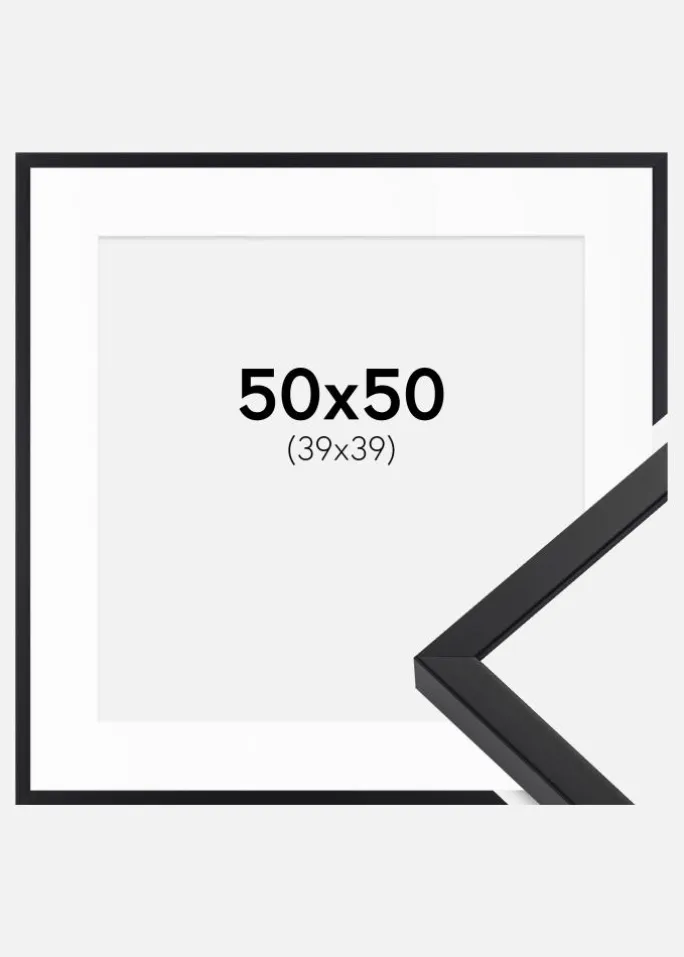 Ramme E-Line Sort 50x50 cm - Passepartout Hvid 40x40 cm