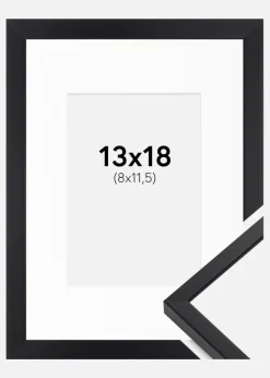 Ramme E-Line Sort 13x18 cm - Passepartout Hvid 9x12 cm