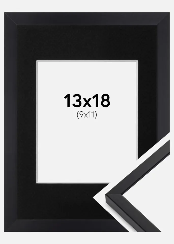 Ramme E-Line Sort 13x18 cm - Passepartout Sort 10x12 cm