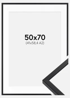Ramme E-Line Sort 50x70 cm - Passepartout Hvid 42x59,4 cm (A2)