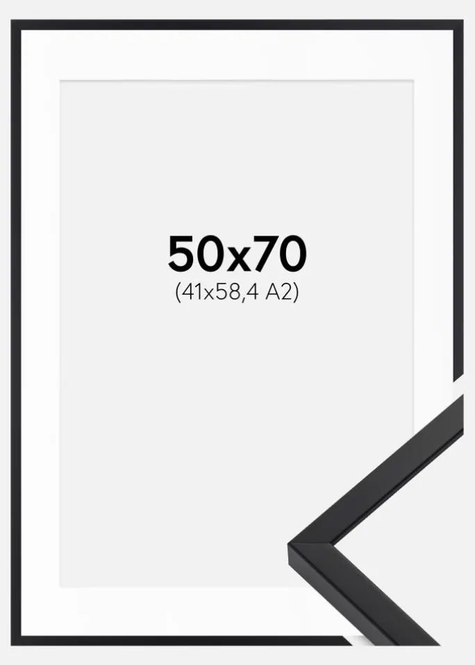 Ramme E-Line Sort 50x70 cm - Passepartout Hvid 42x59,4 cm (A2)