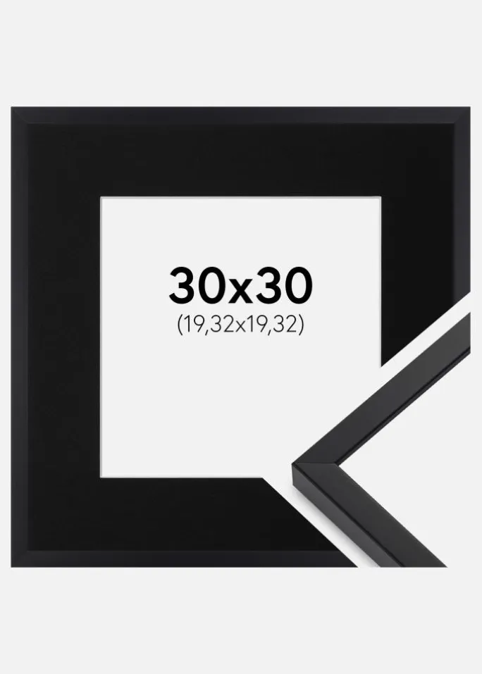 Ramme E-Line Sort 30x30 cm - Passepartout Sort 8x8 inches