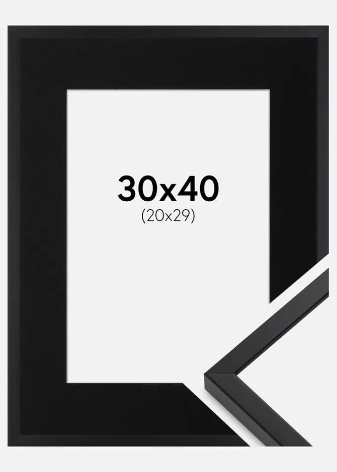 Ramme E-Line Sort 30x40 cm - Passepartout Sort 21x30 cm