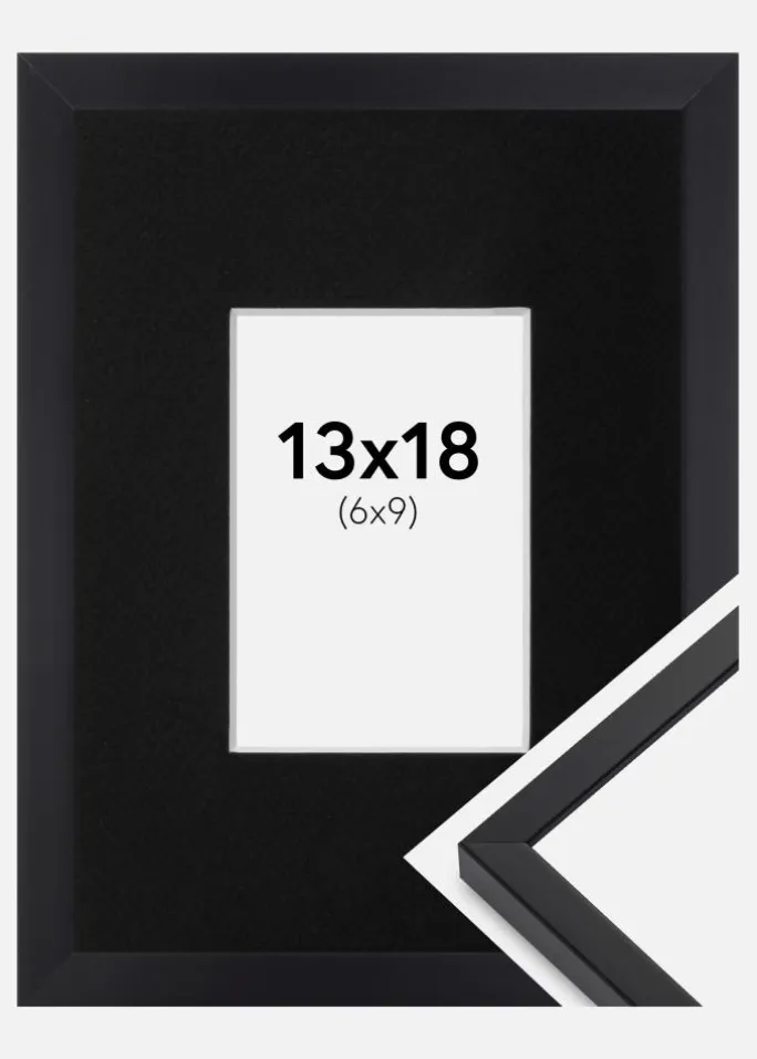 Ramme E-Line Sort 13x18 cm - Passepartout Sort 7x10 cm