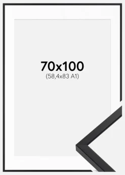 Ramme E-Line Sort 70x100 cm - Passepartout Hvid 59,4x84 cm (A1)