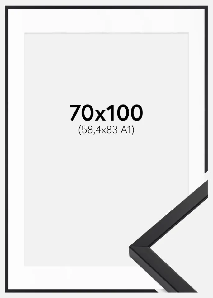 Ramme E-Line Sort 70x100 cm - Passepartout Hvid 59,4x84 cm (A1)